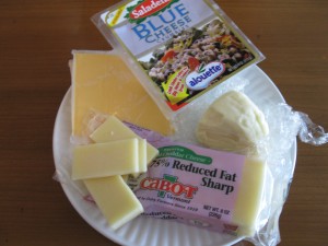Cheese Choices, Clockwise From the Top:  Crumbled Bleu, Mozarella, White Cheddar, Sliced American